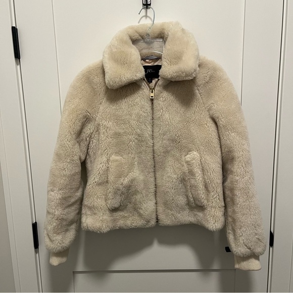 J. Crew Size XS White plush fleece bomber jacket AB877 Full Zip - Picture 2 of 6